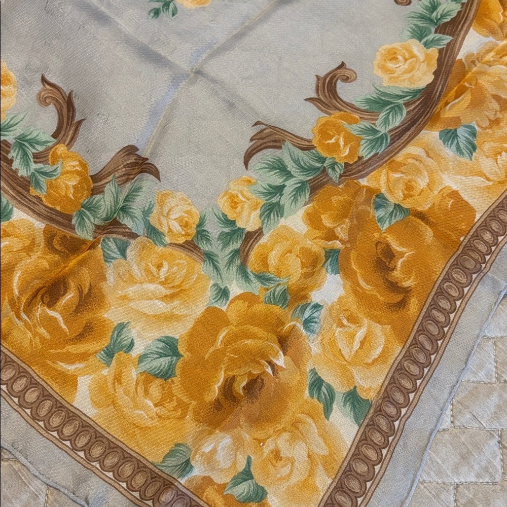 Dior Floral Silk Scarf - Blue and Gold - Picture 7 of 9
